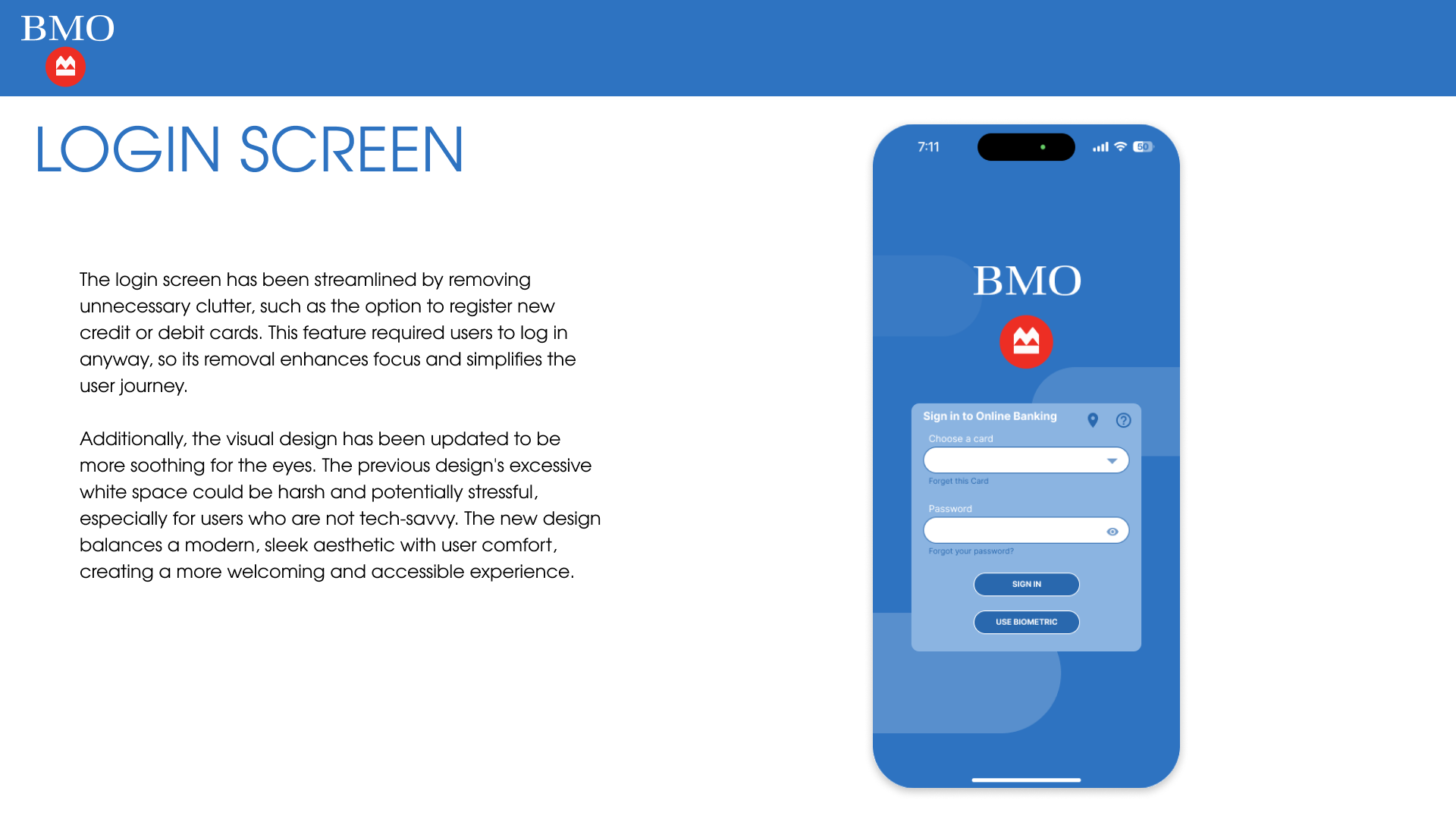Login screen redesign — streamlined sign-in with biometric option
