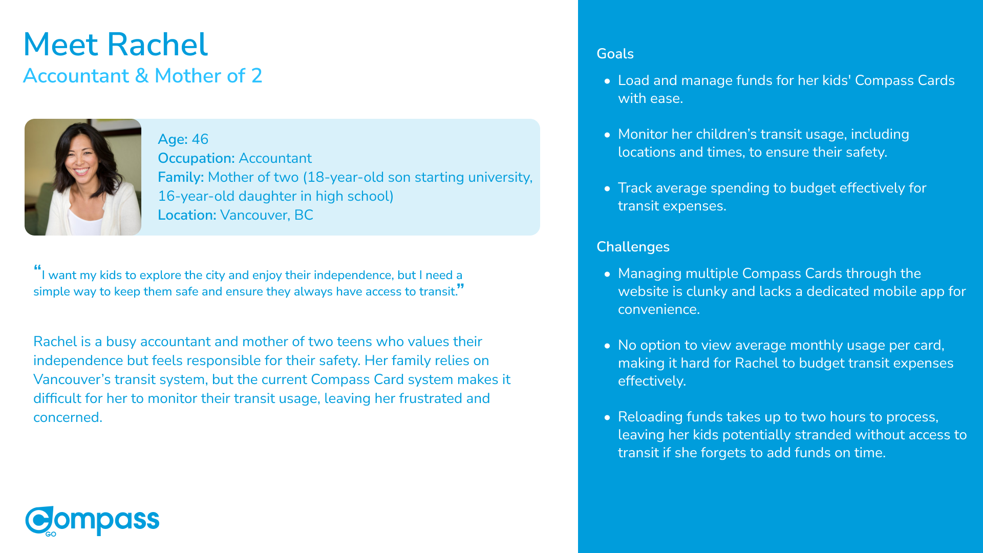 Persona — Rachel, Accountant, Age 46, Vancouver BC