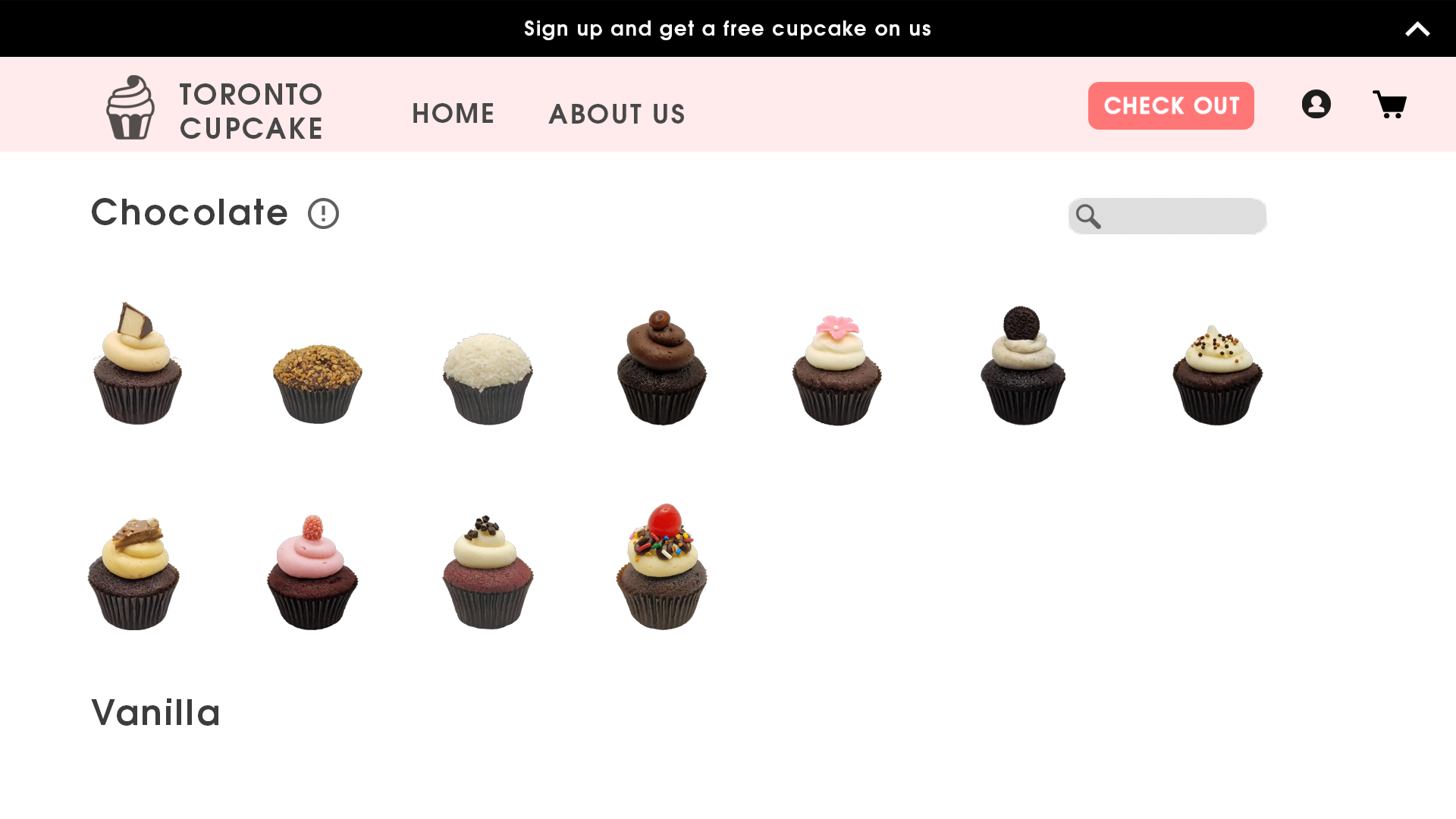 Final mockup — Product detail modal with Chocolate Peanut Butter Cupcake, quantity, and Add to Cart